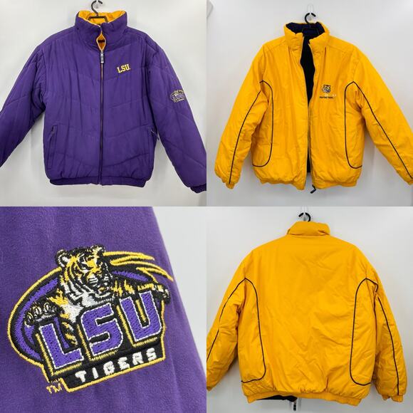 LSU Tigers NCAA Reversible Puffer Jacket Mens Large New!! Louisiana State Univ - Picture 1 of 16